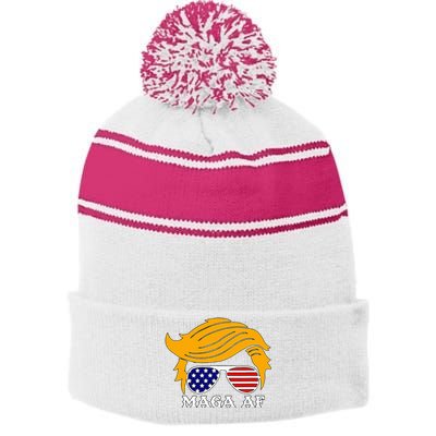 Trump Maga Af Funny Parody Orange Hair Stripe Pom Pom Beanie