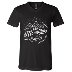 The Mountains Are Calling And I Must Go Funny Camping V-Neck T-Shirt