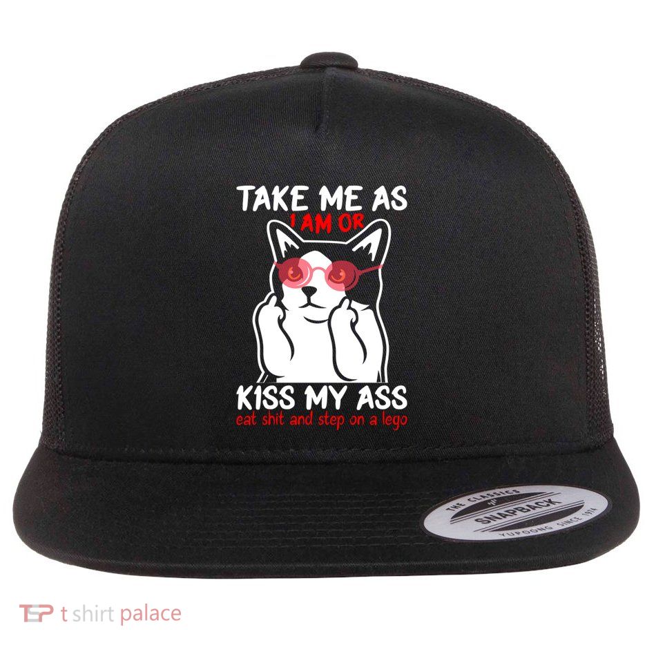 Take Me As I Am Or My Ass Cute Cat Funny Animal Kitty C Cute Gift Flat Bill Trucker Hat
