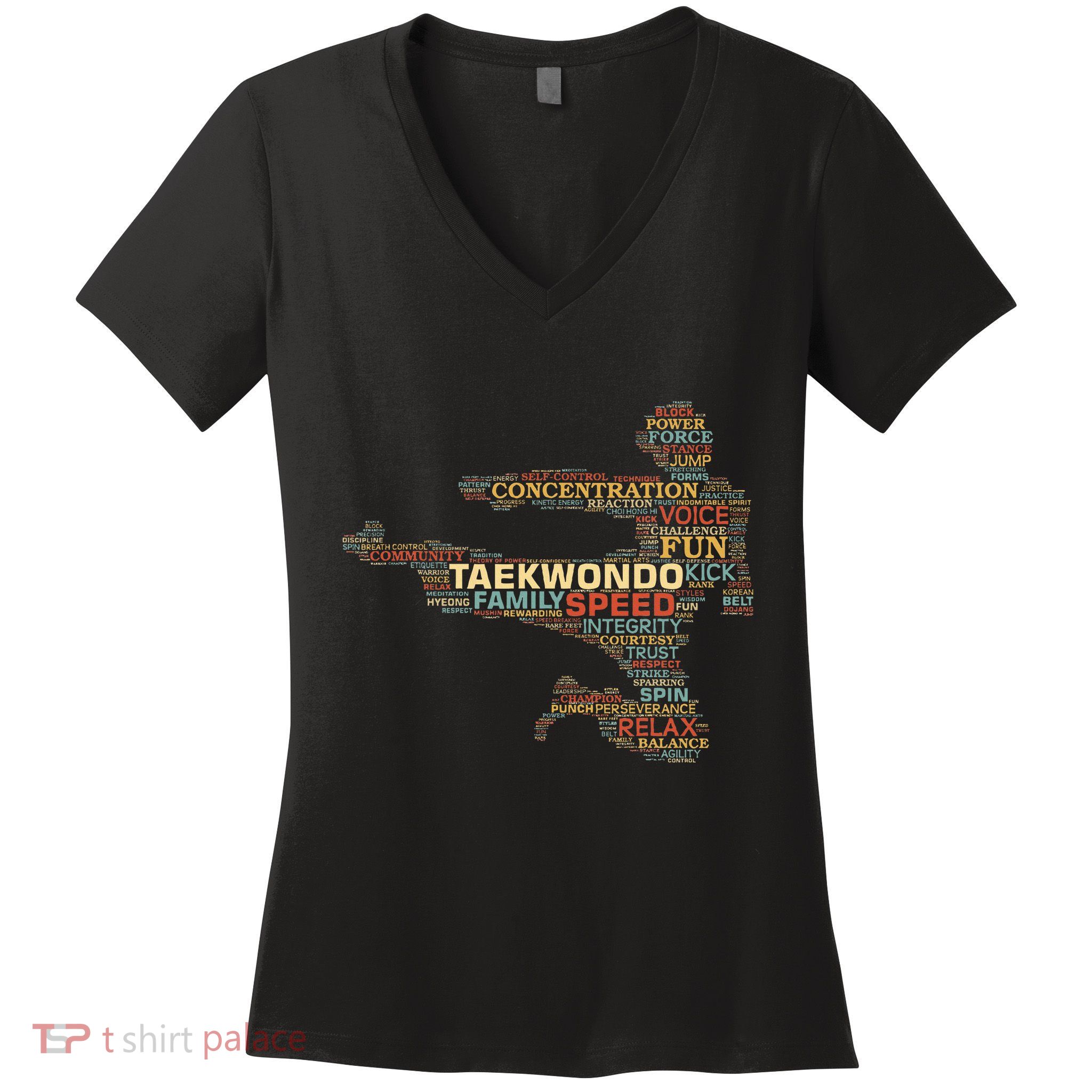 Taekwondo Martial Arts Fighter Tae Kwon Do Words Kicking Women's V-Neck T-Shirt