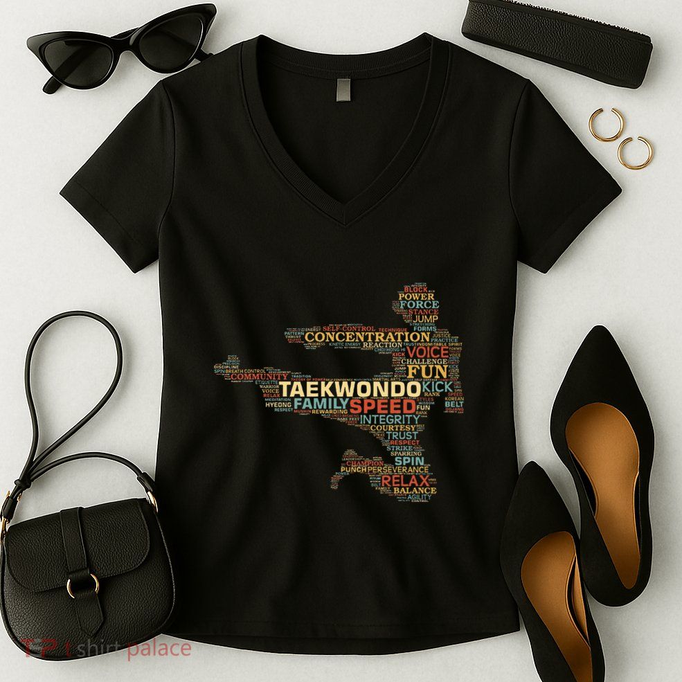 Taekwondo Martial Arts Fighter Tae Kwon Do Words Kicking Women's V-Neck T-Shirt