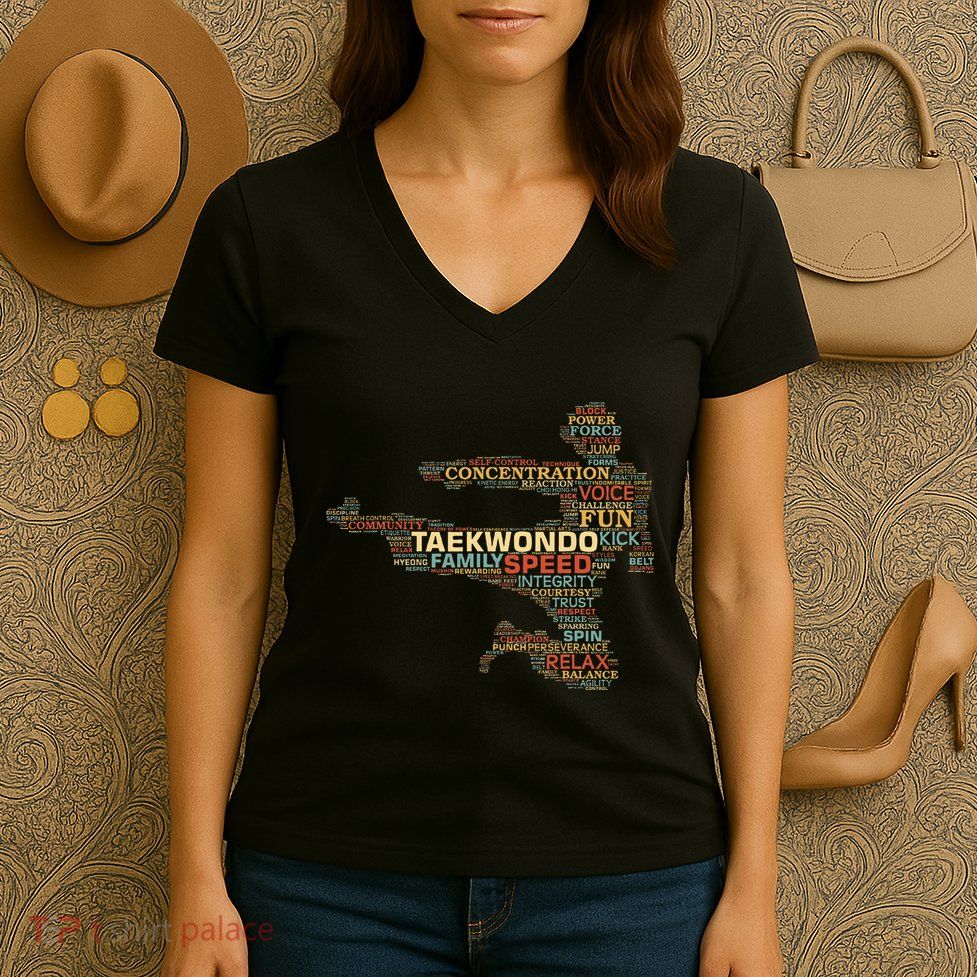 Taekwondo Martial Arts Fighter Tae Kwon Do Words Kicking Women's V-Neck T-Shirt