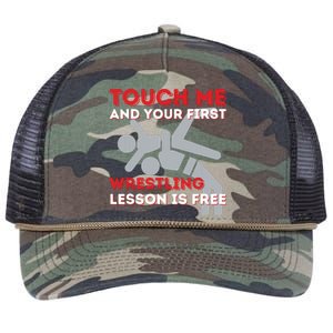 Touch Me And Your First Wrestling Lesson Is Free Wrestler Retro Rope Trucker Hat Cap