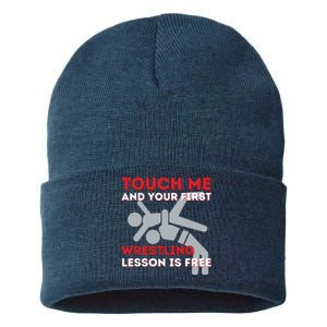 Touch Me And Your First Wrestling Lesson Is Free Wrestler Sustainable Knit Beanie