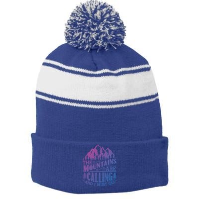 The Mountains Are Calling And I Must Go Vintage Cute Gift Stripe Pom Pom Beanie