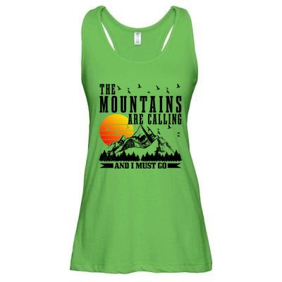 The Mountains Are Calling I Must Go Hiking Camping Climbing Gift Ladies Essential Flowy Tank