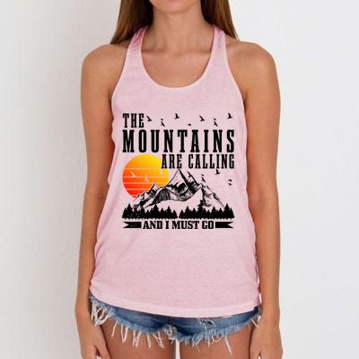 The Mountains Are Calling I Must Go Hiking Camping Climbing Gift Women's Knotted Racerback Tank