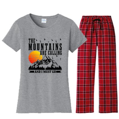 The Mountains Are Calling I Must Go Hiking Camping Climbing Gift Women's Flannel Pajama Set