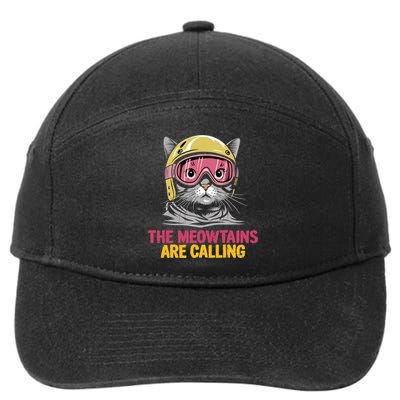 The Meowtains Are Calling Funny Cat Skiing Design  7-Panel Snapback Hat