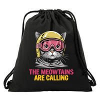 The Meowtains Are Calling Funny Cat Skiing Design  Drawstring Bag
