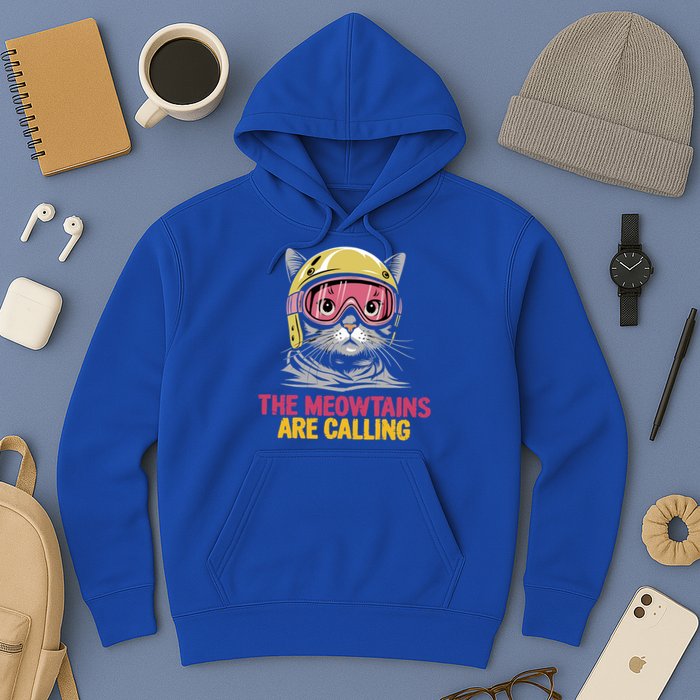 The Meowtains Are Calling Funny Cat Skiing Design  Hoodie