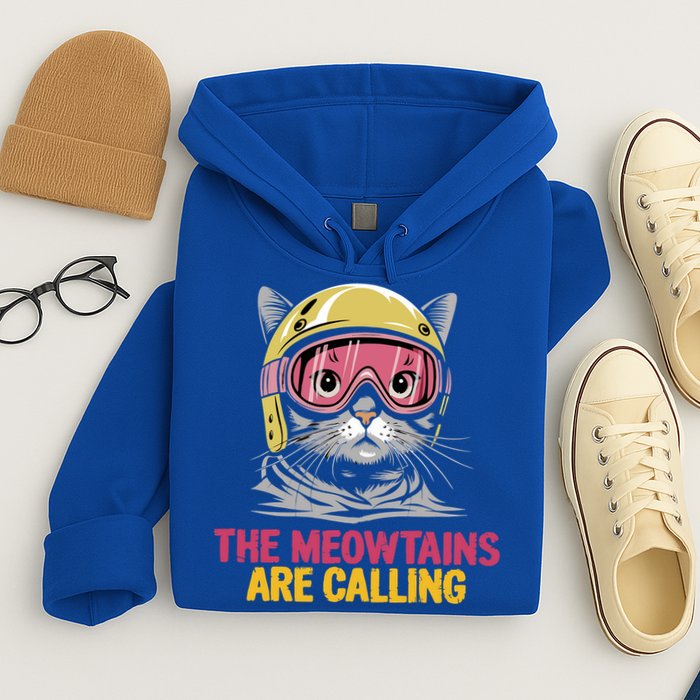 The Meowtains Are Calling Funny Cat Skiing Design  Hoodie