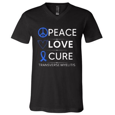 Transverse Myelitis Awareness Spine Warrior Blue Ribbon V-Neck T-Shirt