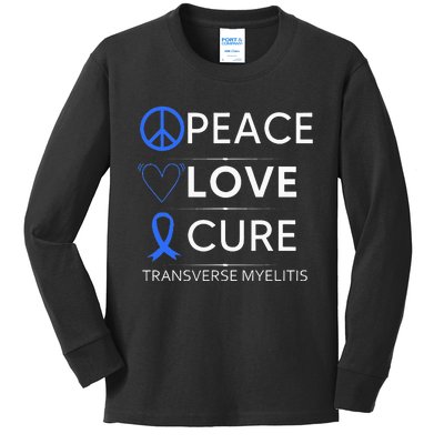 Transverse Myelitis Awareness Spine Warrior Blue Ribbon Kids Long Sleeve Shirt