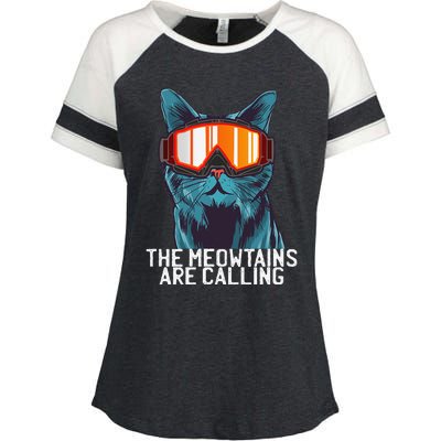 The Meowtains Are Calling Funny Ski Snowboard Goggle Cat Enza Ladies Jersey Colorblock Tee