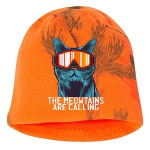 The Meowtains Are Calling Funny Ski Snowboard Goggle Cat Kati - Camo Knit Beanie