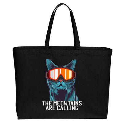 The Meowtains Are Calling Funny Ski Snowboard Goggle Cat Cotton Canvas Jumbo Tote