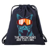 The Meowtains Are Calling Funny Ski Snowboard Goggle Cat Drawstring Bag