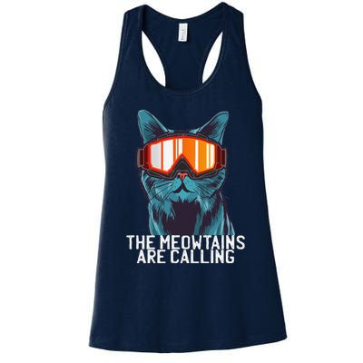 The Meowtains Are Calling Funny Ski Snowboard Goggle Cat Women's Racerback Tank