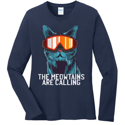 The Meowtains Are Calling Funny Ski Snowboard Goggle Cat Ladies Long Sleeve Shirt