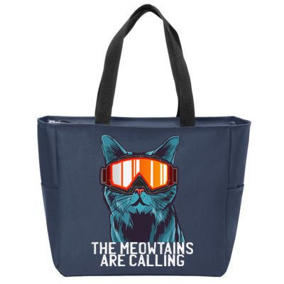 The Meowtains Are Calling Funny Ski Snowboard Goggle Cat Zip Tote Bag