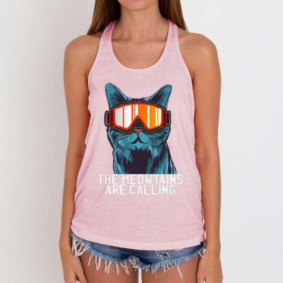 The Meowtains Are Calling Funny Ski Snowboard Goggle Cat Women's Knotted Racerback Tank