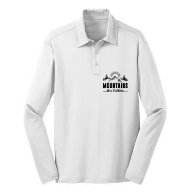 The Mountains Are Calling Funny Silk Touch Performance Long Sleeve Polo