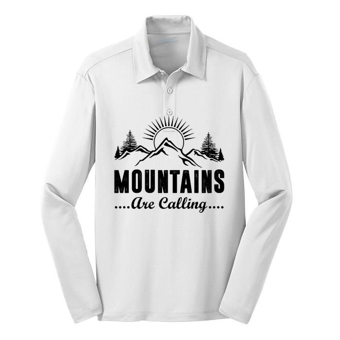 The Mountains Are Calling Funny Silk Touch Performance Long Sleeve Polo