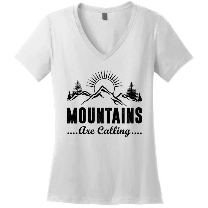 The Mountains Are Calling Funny Women's V-Neck T-Shirt