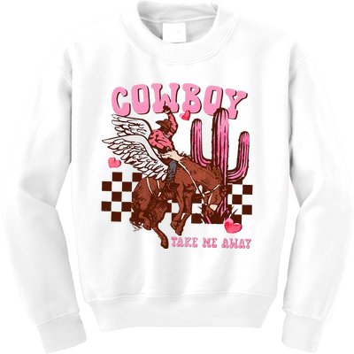 Take Me Away Valentine Cow Rodeo Horse Kids Sweatshirt