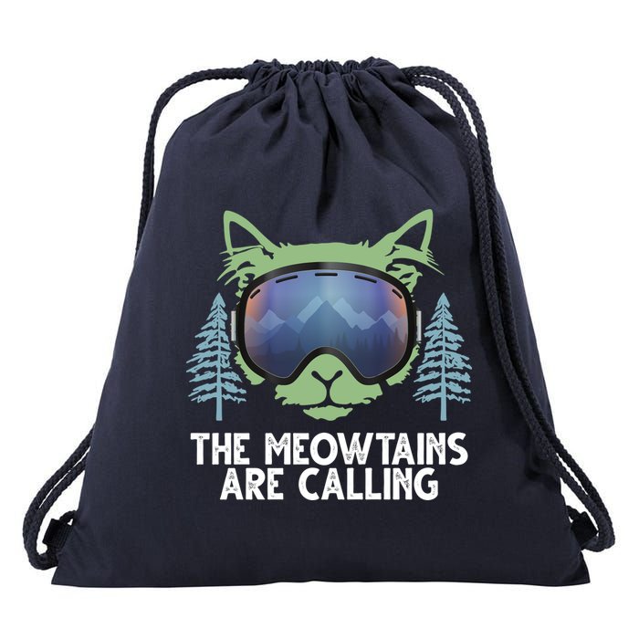 The Meowtains Are Calling Drawstring Bag