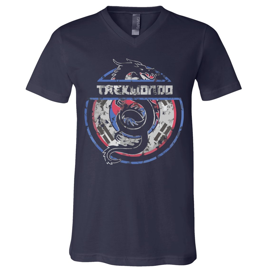 Taekwondo Martial Arts Gift Dragon Korean Flag V-Neck T-Shirt