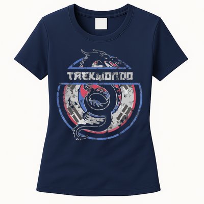 Taekwondo Martial Arts Gift Dragon Korean Flag Womens T-Shirt