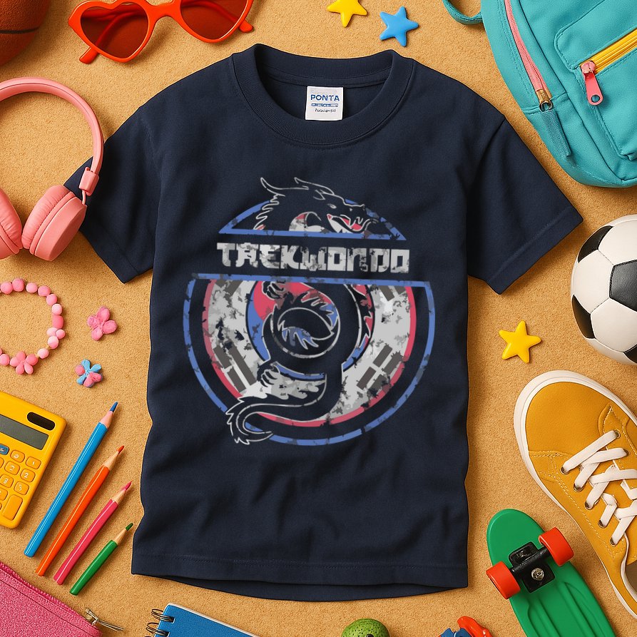 Taekwondo Martial Arts Gift Dragon Korean Flag Kids T-Shirt