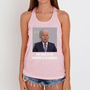 The Mugshot America Deserves Funny Joe Biden Women's Knotted Racerback Tank