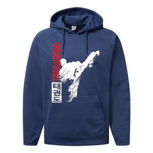 Taekwondo Martial Art Distressed Style Kick Tee Performance Fleece Hoodie