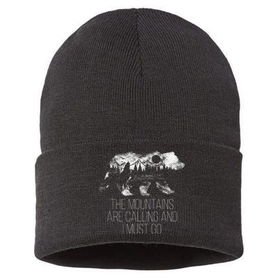 The Mountains Are Calling And I Must Go camping Sustainable Knit Beanie