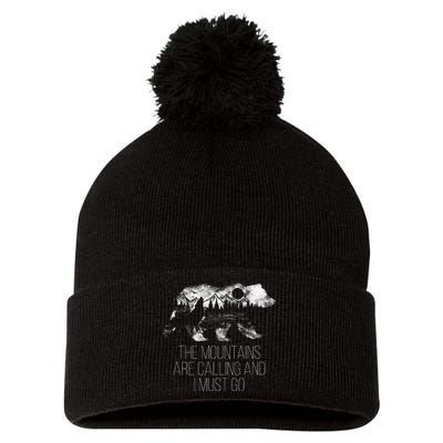 The Mountains Are Calling And I Must Go camping Pom Pom 12in Knit Beanie