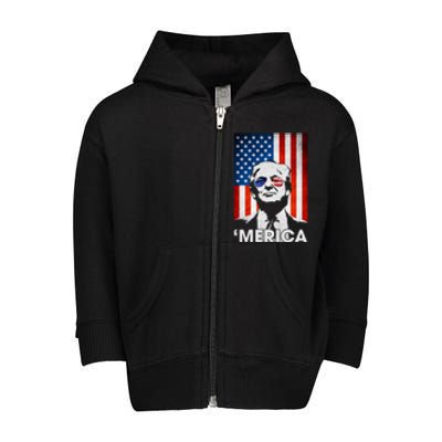 Trump Merica American Flag 4th Of July Murica Patriotic Toddler Zip Fleece Hoodie