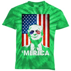 Trump Merica American Flag 4th Of July Murica Patriotic Kids Tie-Dye T-Shirt