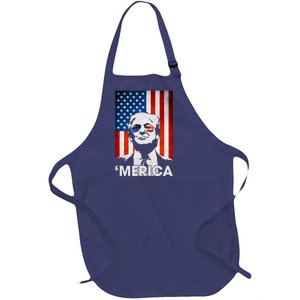 Trump Merica American Flag 4th Of July Murica Patriotic Full-Length Apron With Pockets