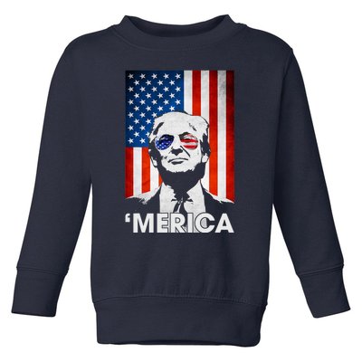 Trump Merica American Flag 4th Of July Murica Patriotic Toddler Sweatshirt