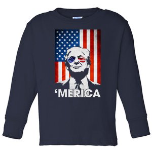 Trump Merica American Flag 4th Of July Murica Patriotic Toddler Long Sleeve Shirt