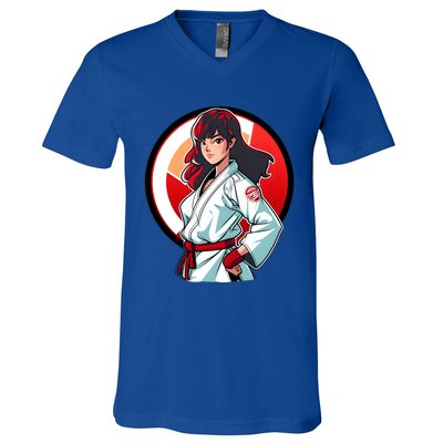 Taekwondo Mom As A Fighter Design Taekwondo Fighter Gift V-Neck T-Shirt