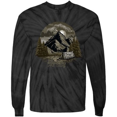 The Mountains Are Calling Adventure Graphic Tie-Dye Long Sleeve Shirt