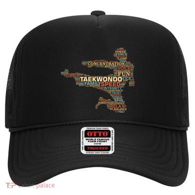 Taekwondo Martial Arts Fighter Tae Kwon Do Words Kicking Gift High Crown Mesh Back Trucker Hat