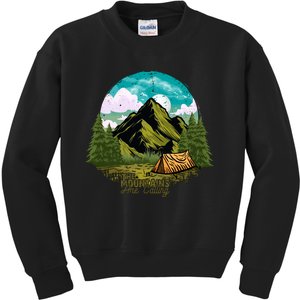 The Mountains Are Calling Camping Graphic Kids Sweatshirt