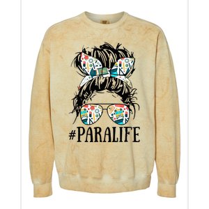 Teacher Messy Bun Paraprofessional Life Colorblast Crewneck Sweatshirt