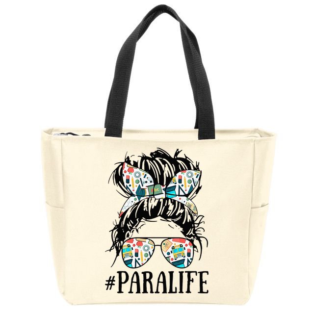 Teacher Messy Bun Paraprofessional Life Zip Tote Bag