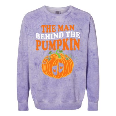 The Man Behind The Pumpkin Dad Halloween Pregnancy Reveal Colorblast Crewneck Sweatshirt